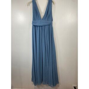Lulus Maxi Dress V-Neck‎ Sleeveless Swiss Dot Long Dress Blue Size M